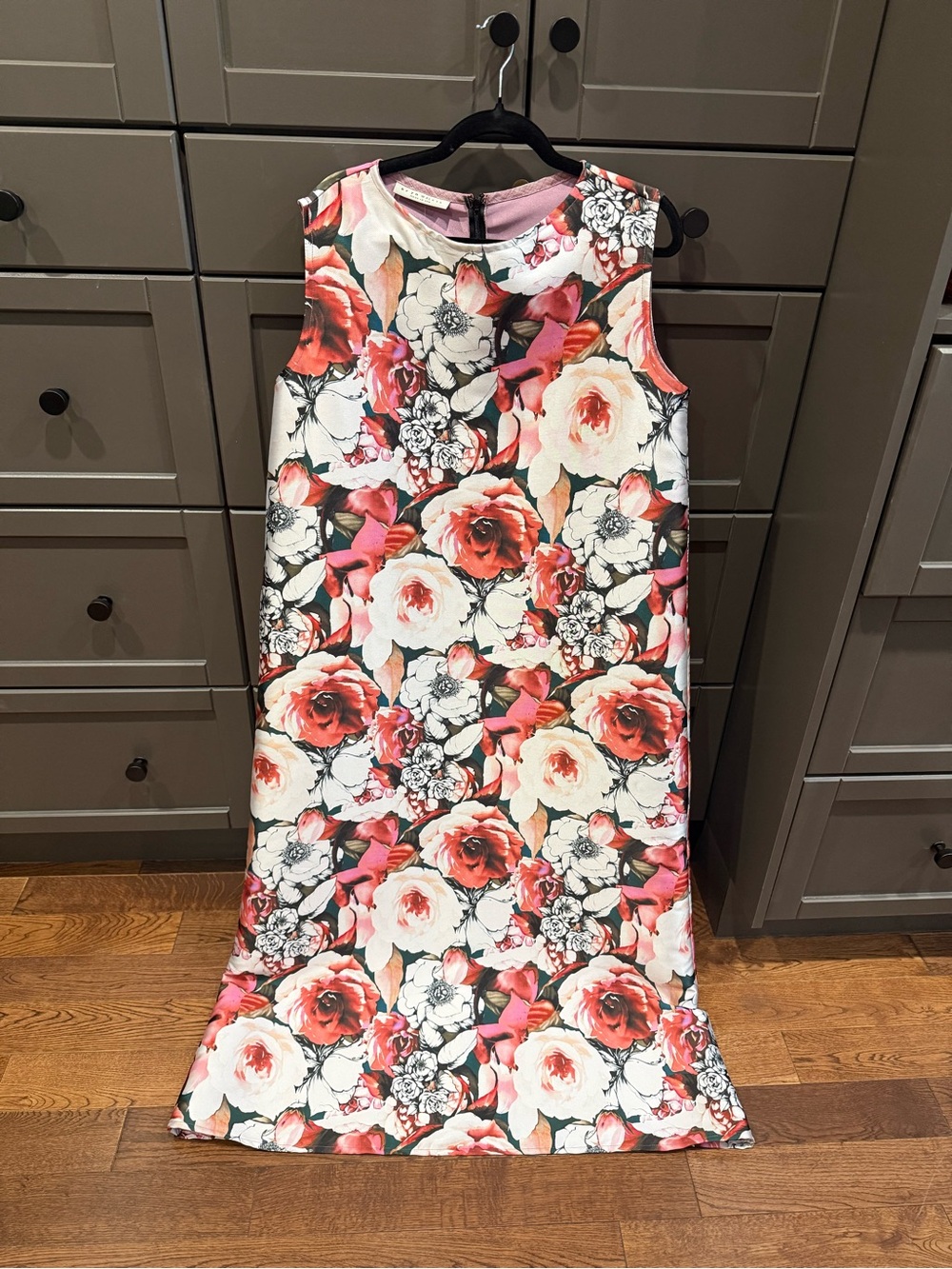 bryn Walker Floral Twiggy Maxi Shift Dress in Red, Pink, White & Black